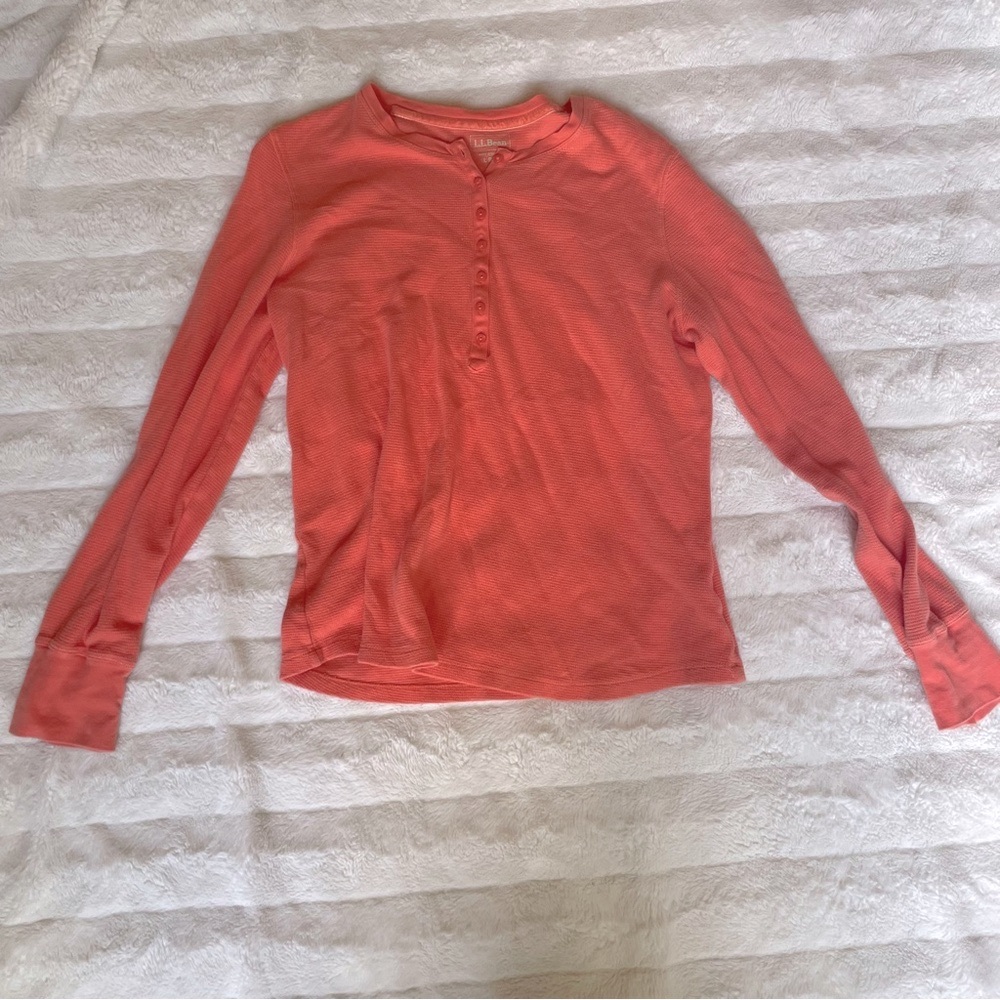 L.L. Bean Coral Long Sleeve Henley Top